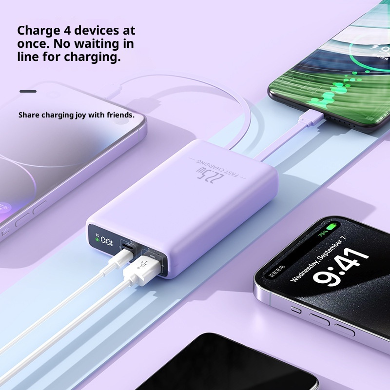 techglobe Cross-Border Exclusive 20000mAh Dual-Direction 22.5W Fast Charging Capacity Power Bank Portable With Dual Cables Lithium_voghion.com