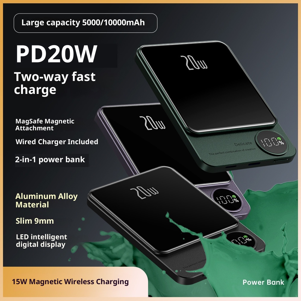 techglobe Magnetische Powerbank 10000mAh Ultradünn Praktisch Kabelloses Schnellladen Clip-on Mobile Power Großhandel_voghion.com