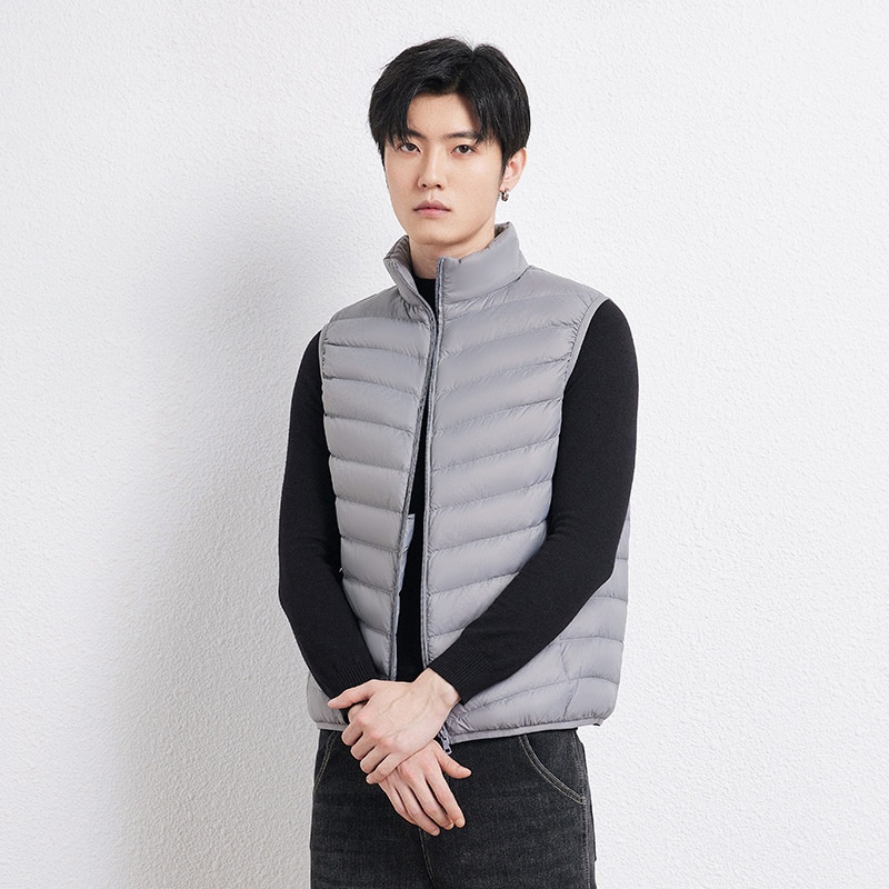 ragazzo 2025 autunno inverno nuova versione coreana leggero gilet con colletto rialzato giacca da uomo taglia forte 90 piumino d'anatra bianco Pinghu_voghion.com