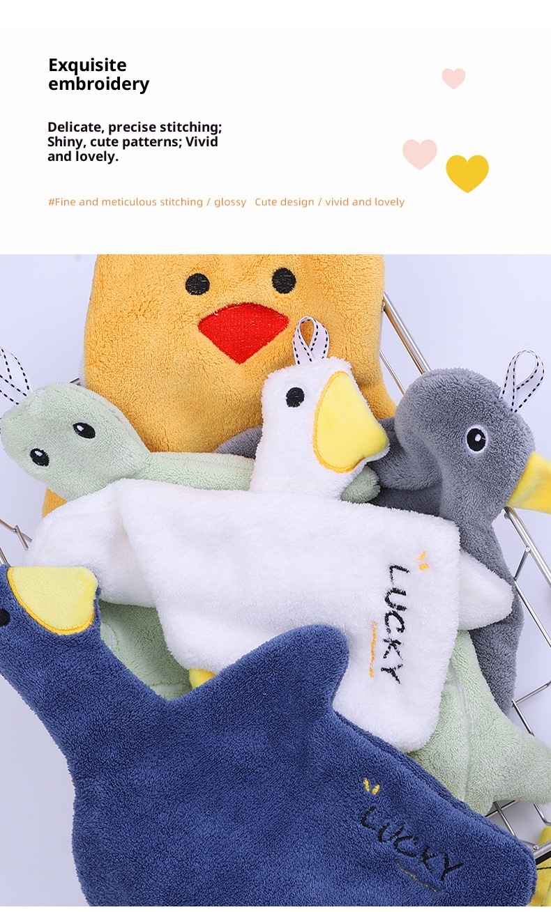 Lillian 2022 New Duck Hanging Cute Bear Bathroom Hand Cloth Absorbent Towel Thickened Household Handkerchief_voghion.com