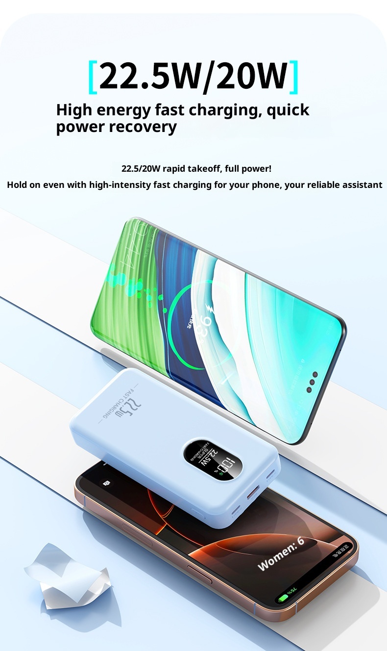 TechGlobe 2025 New Model 22.5W Super Bidirectional Fast Charging 20000mAh Built-in Cable Bank Mobile Power Supply Printing_voghion.com