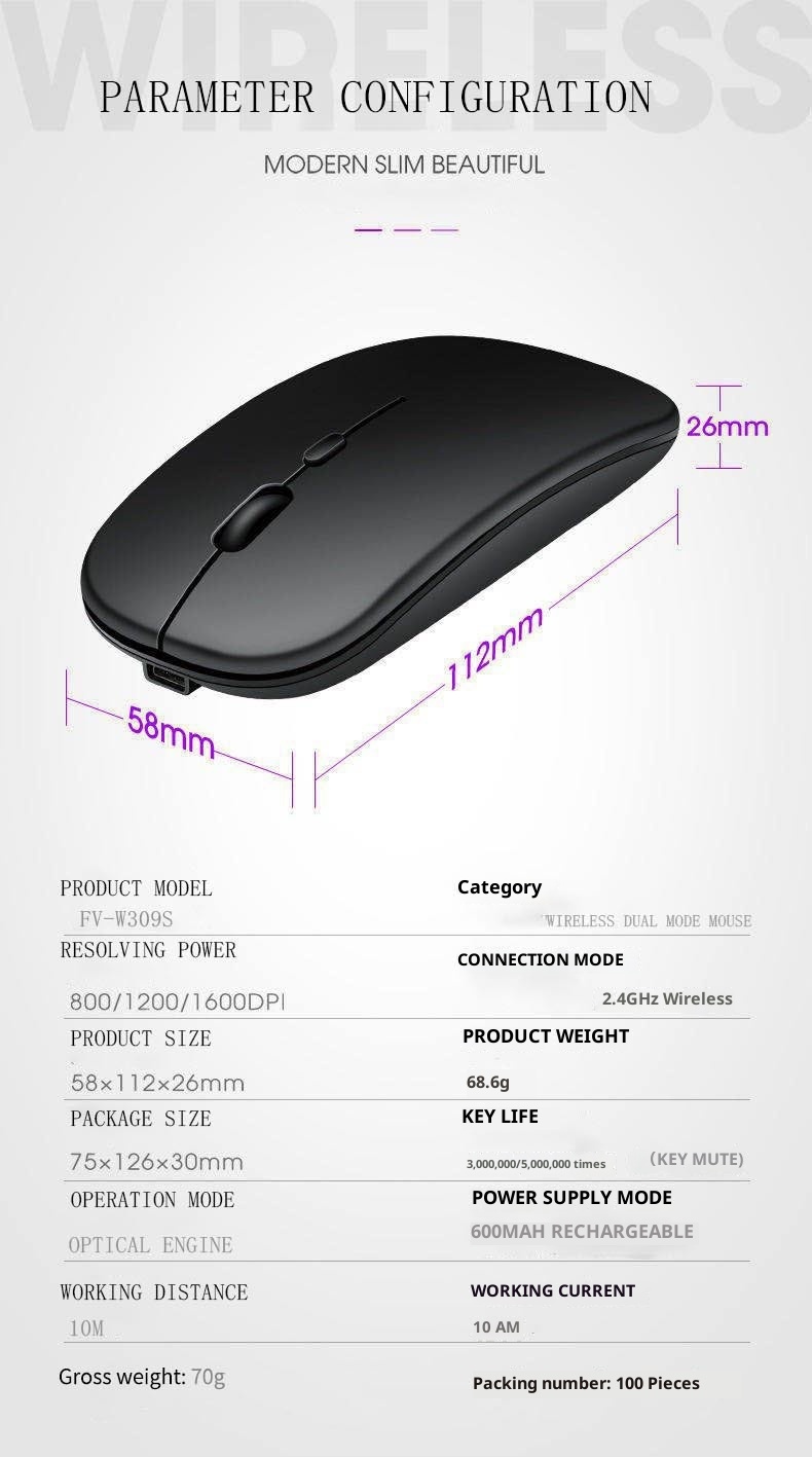 Techglobe Wireless Dual Mode FVW309S Rechargeable Bluetooth Office Silent Mouse Compatible With HP/Dell_voghion.com