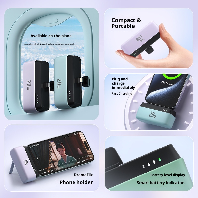 techglobe PD20W Pocket Fast Charging Compact Portable 5000mAh Capsule Emergency Mini Power Bank_voghion.com