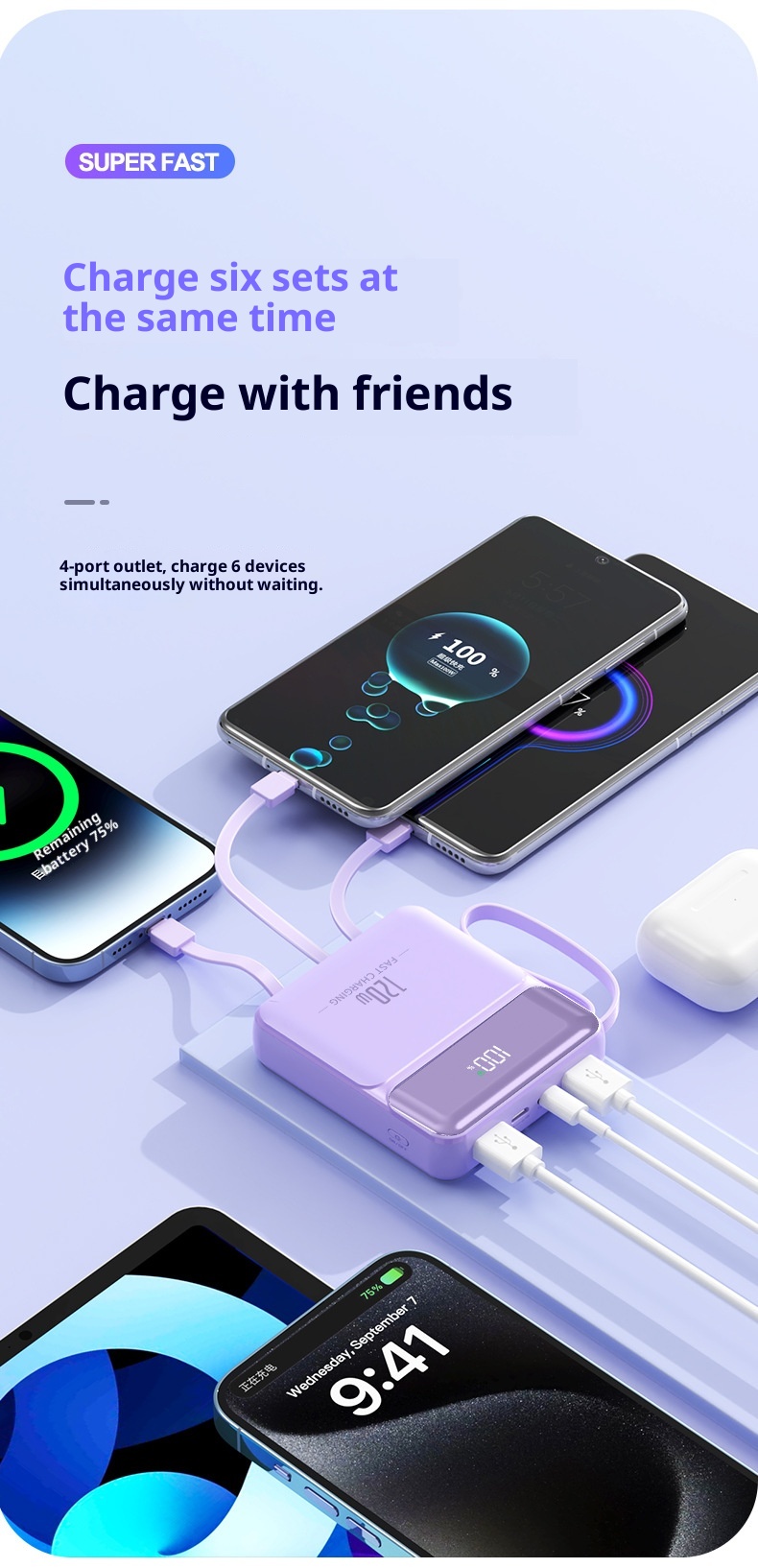 techglobe 3C-zertifizierte Mini-Powerbank mit ultraschnellem Ladekabel und großer Kapazität – kundenspezifische mobile Stromversorgung im Großhandel_voghion.com