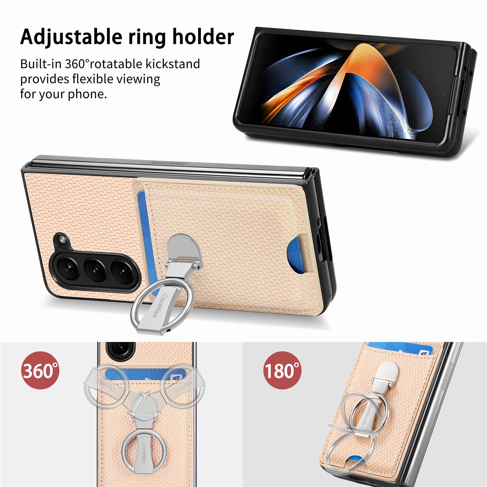TechGlobe Compatible With Japan And Korea Sam Samsung ZFold7 Multifunctional Ring Stand Card Holder Phone Case 360°Rotating_voghion.com