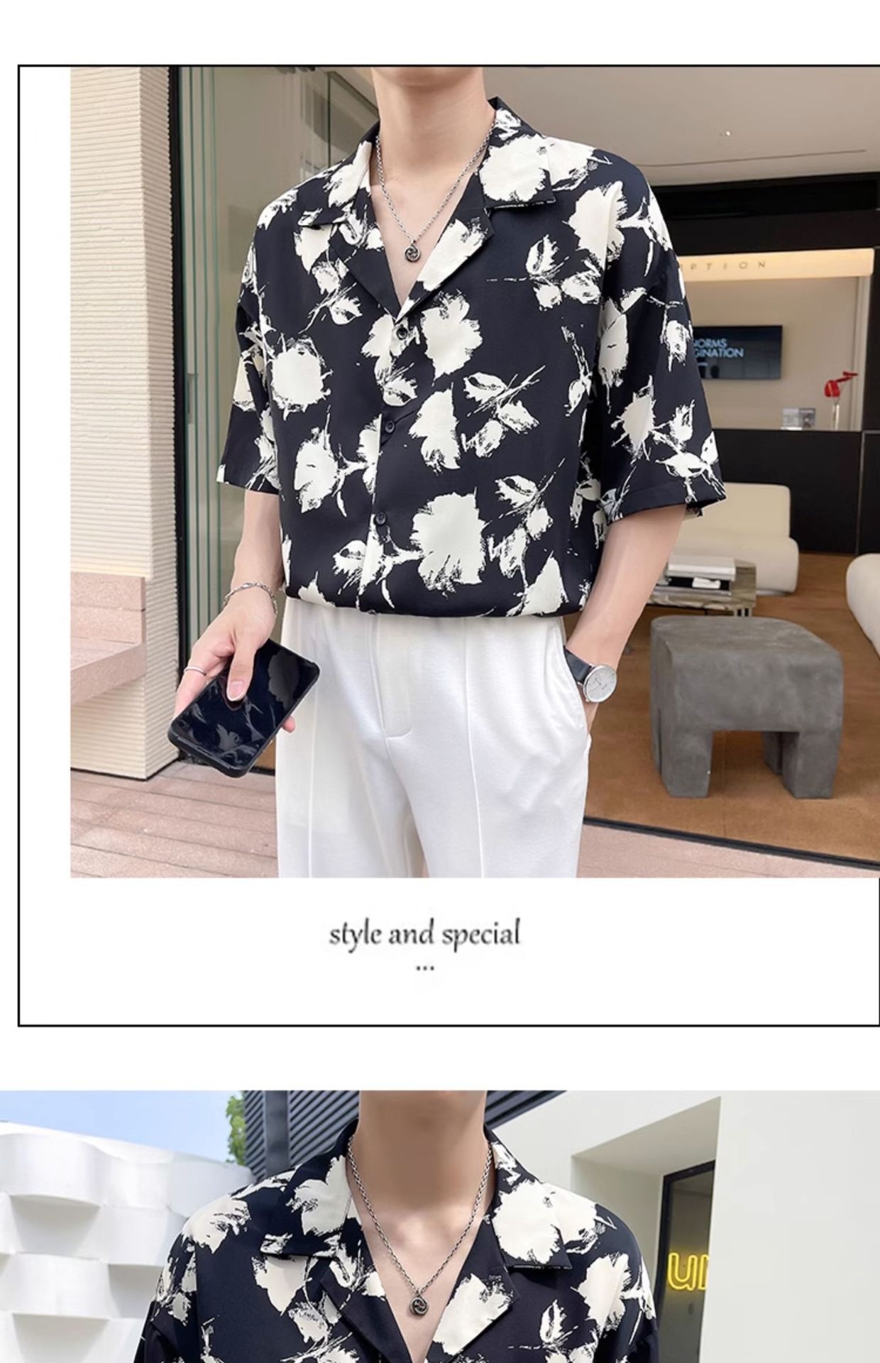 ForMen Light Mature Style Men's Ice Silk Draped Short Sleeve Summer Trendy Loose Cuban Collar Floral Shirt_voghion.com