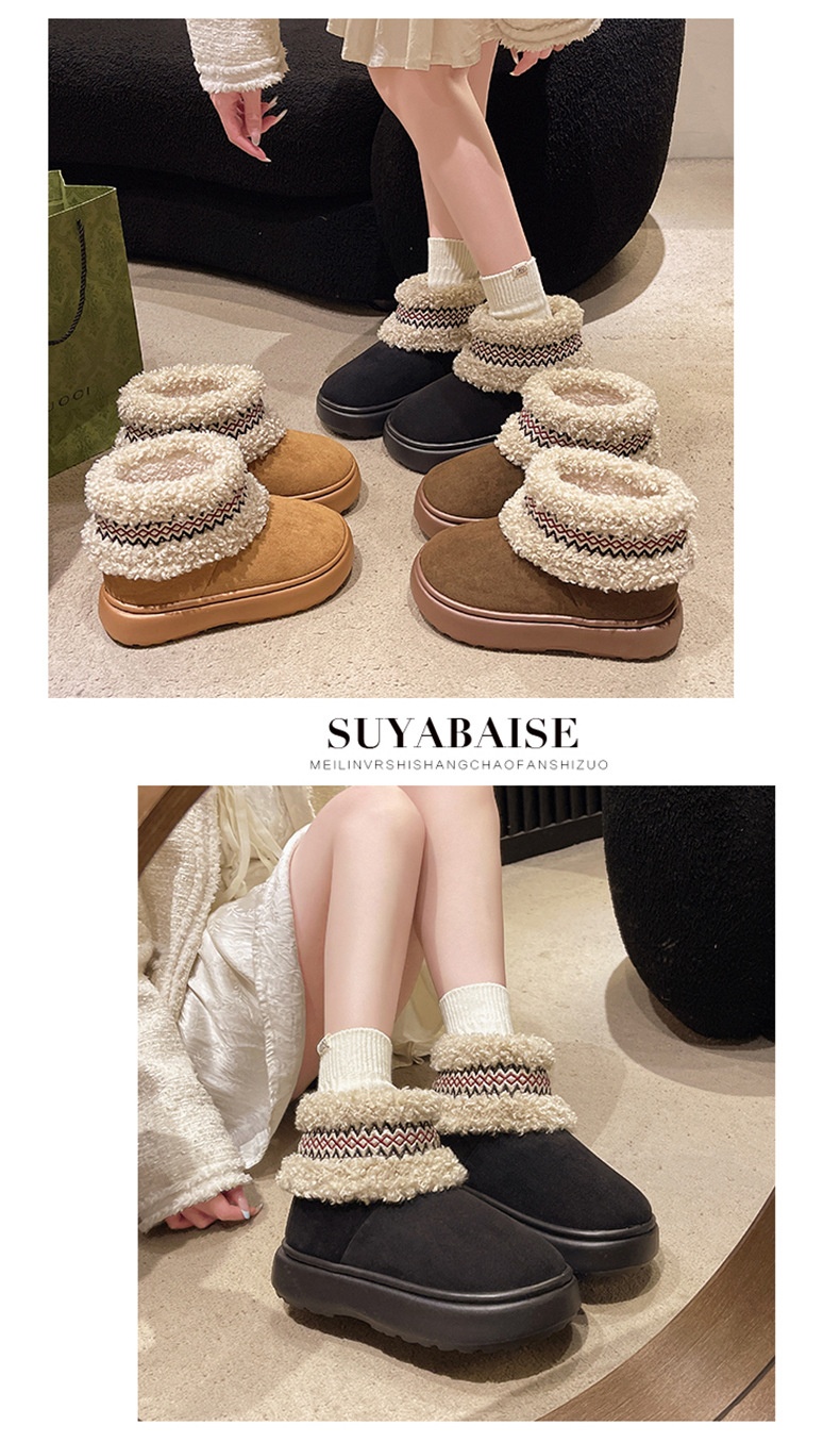 Zees Qidan Shoe Factory Women's Winter Snow Boots Korean Style Fleece-Lined Warm High-Top EVA Thick Sole Non-Slip Heel Cotton_voghion.com