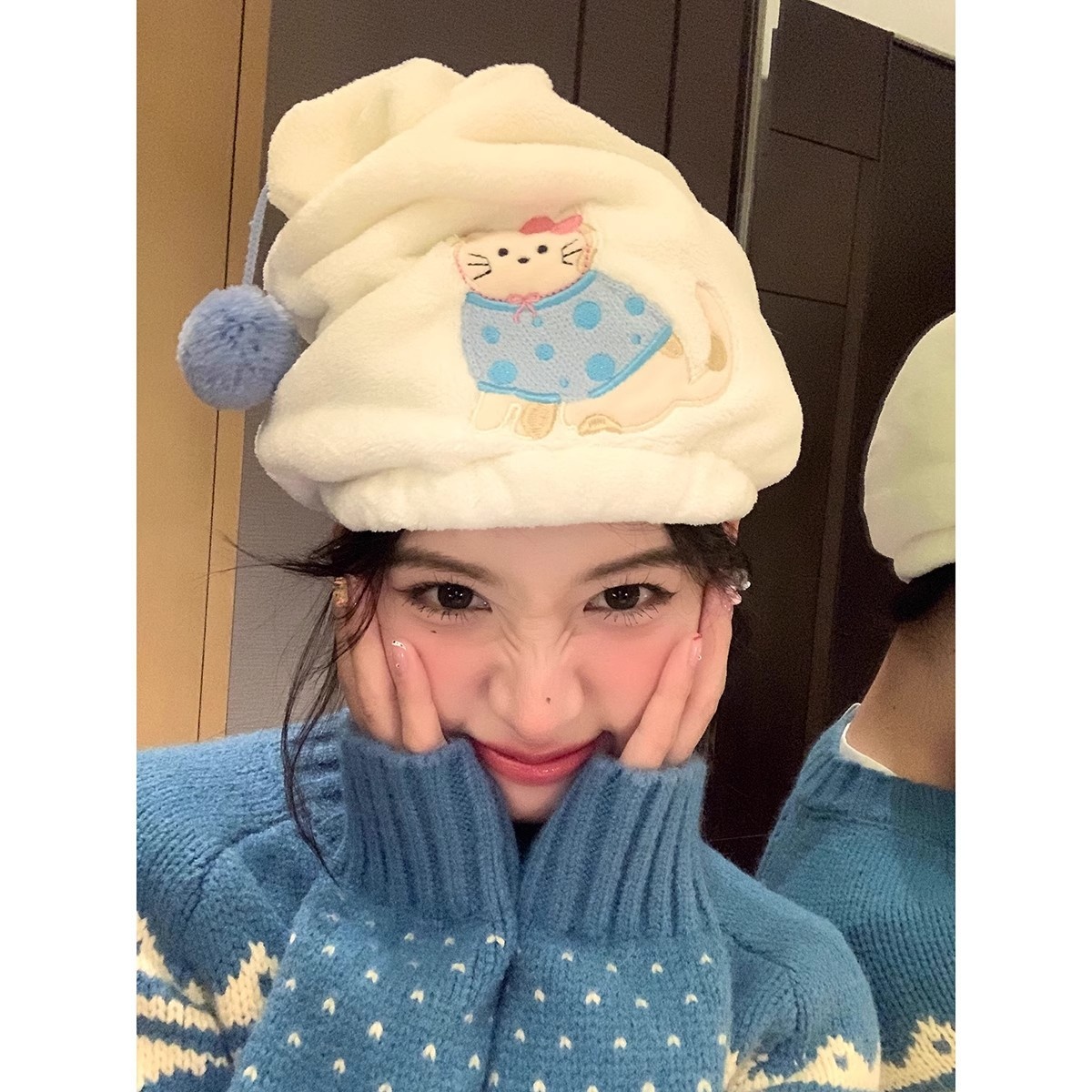 Lillian Cartoon Kitten Coral Fleece Drying Women, Super Absorbent Quick-Dry Hair Wrap, Thickened Home Towel Shower Cap For_voghion.com