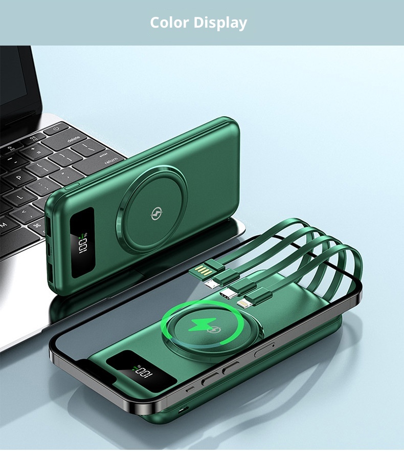 techglobe Grenzüberschreitende drahtlose Powerbank mit integriertem Kabel, großer Kapazität (20000 mAh), Schnellladefunktion, individuell anpassbar_voghion.com