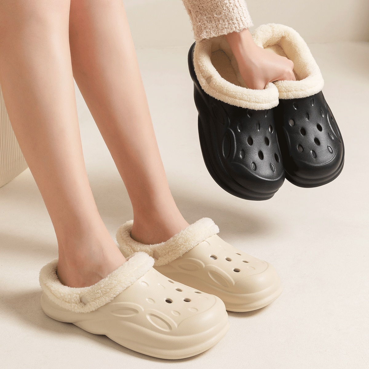 Zees Herren-Clogs mit Fleece-Futter für Paare, 2025 Neu Winter Indoo Rutschfeste, warme Baumwoll-Slipper mit dicker Sohle für Damen und Outdoor_voghion.com