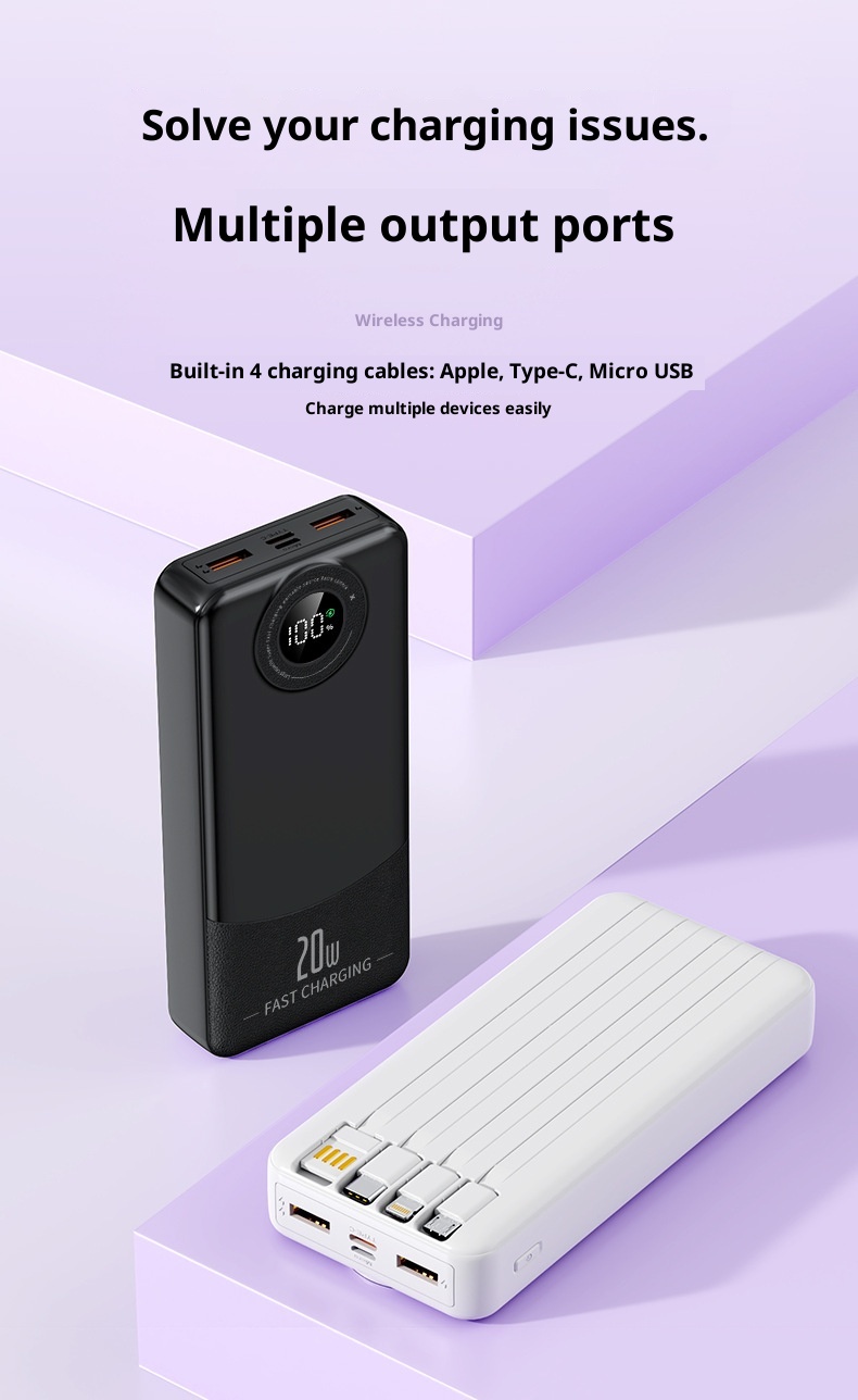 techglobe Super Fast Charging Bank With Four Cables 2000mAh Large Capacity PD 20W Custom Gift Mobile Power Supply_voghion.com