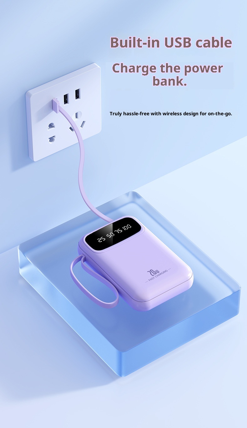 techglobe 3C Certified 20000mAh Ultra Large Capacity Bank Mini Built-in Cable Portable Mobile Power Wholesale Customization_voghion.com