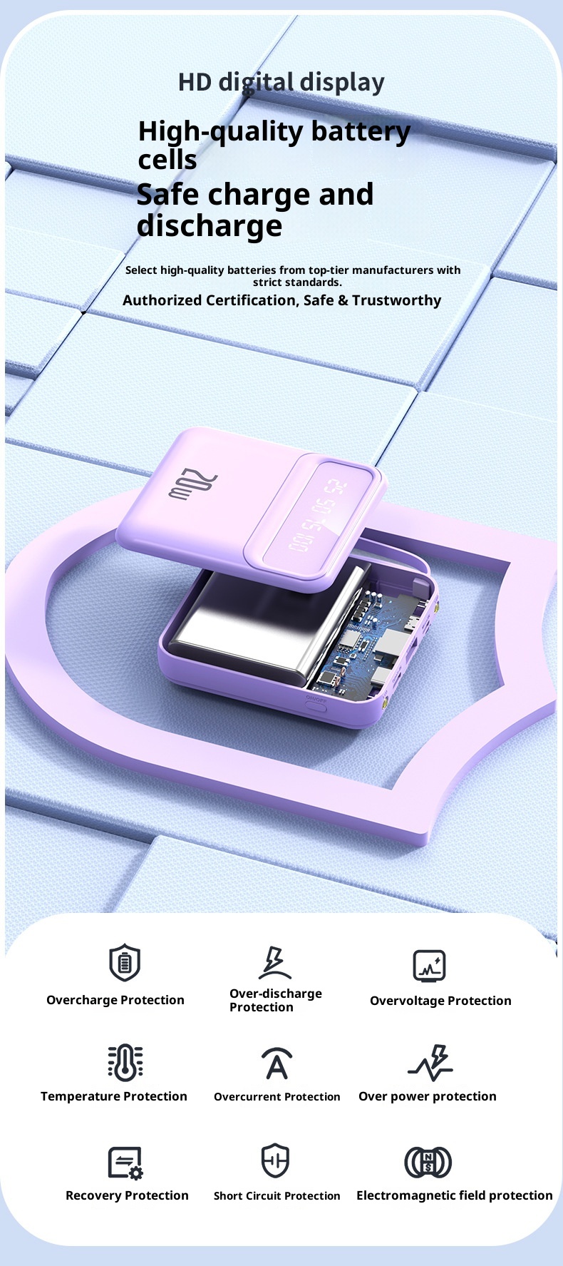 techglobe Mini-Schnellladefunktion mit integriertem Kabel, 20000mAh Powerbank, individuell anpassbar, Großhandelsgeschenk, tragbarer Akku mit großer Kapazität_voghion.com