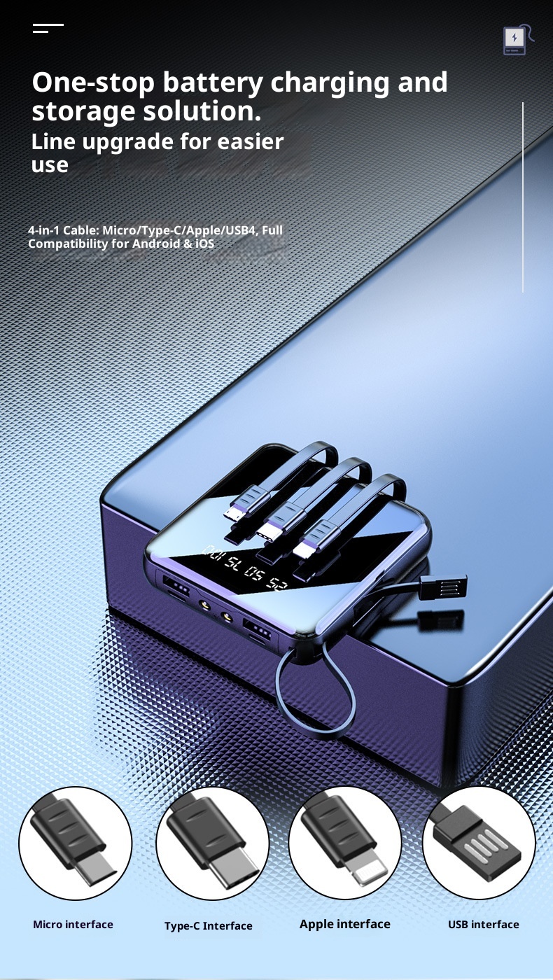 techglobe Mini Built-in Cable Bank 20000mAh Large Capacity Portable Mobile Power Supply Gift Custom Wholesale_voghion.com