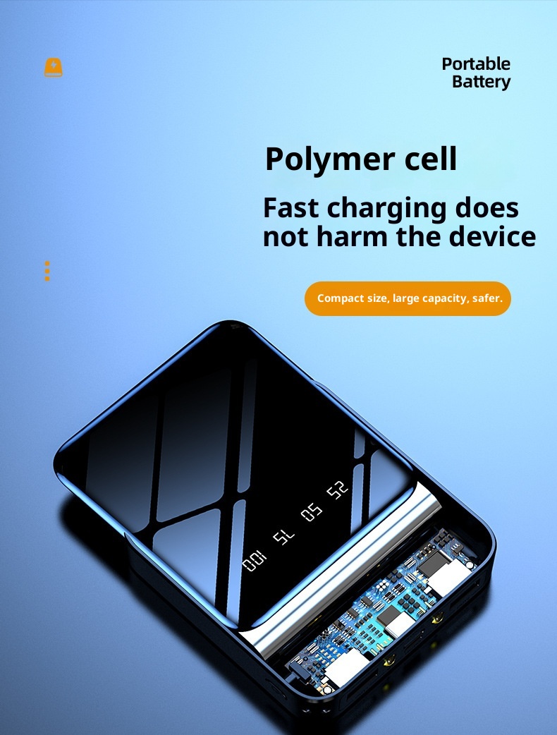 TechGlobe Mini-Bank mit integriertem Kabel, hoher Kapazität (20000 mAh), individuell anpassbar, spiegelnder Oberfläche, Digitalanzeige, mobiler Stromversorgung_voghion.com