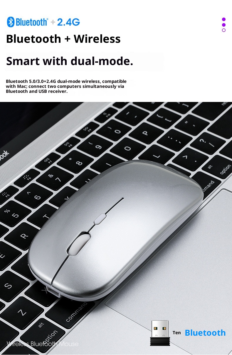 Techglobe Wireless Dual Mode FVW309S Rechargeable Bluetooth Office Silent Mouse Compatible With HP/Dell_voghion.com
