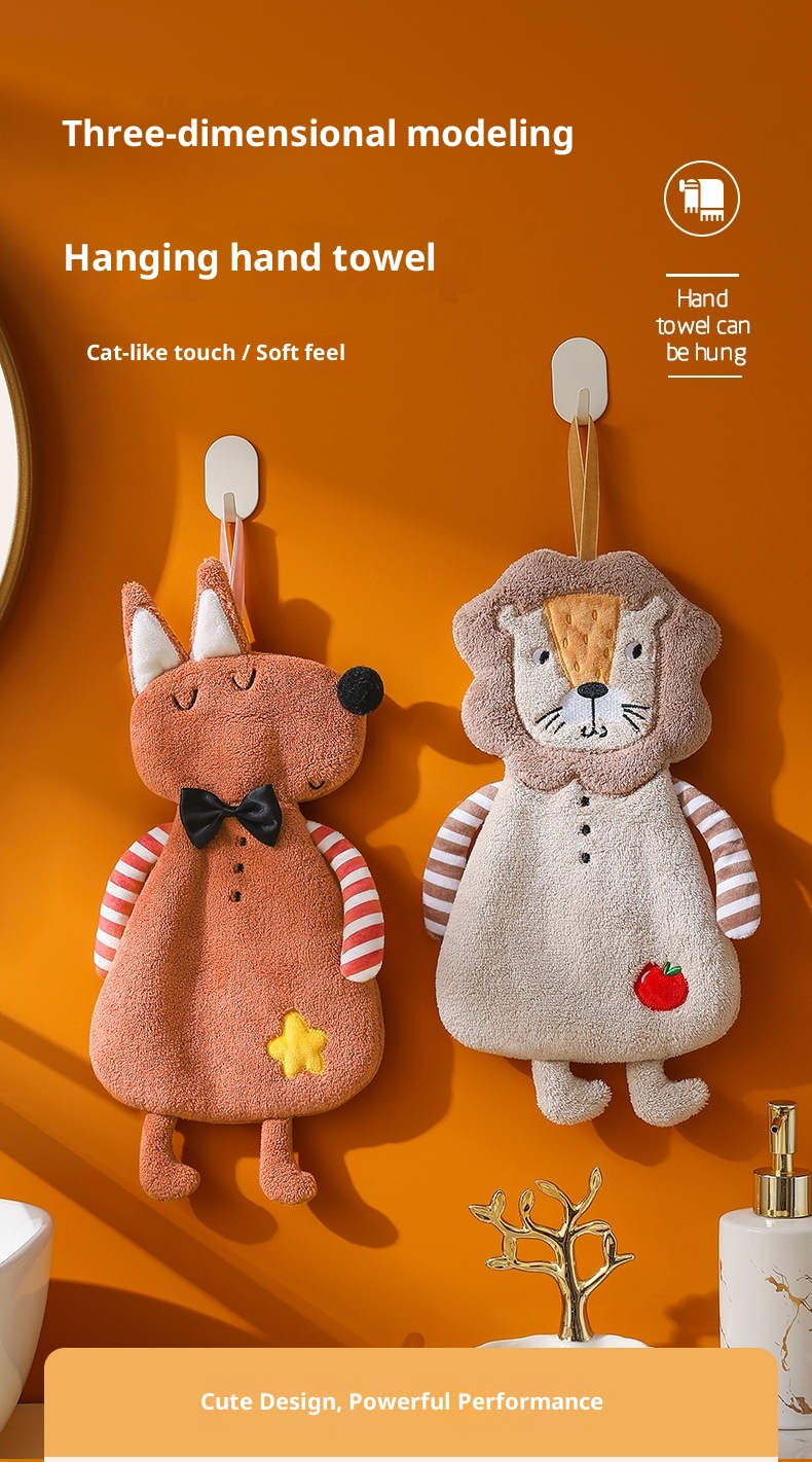 Lillian Cartoon Hanging Household Cute Animal Kitchen Hand Ball Bathroom Children's Square Towel_voghion.com