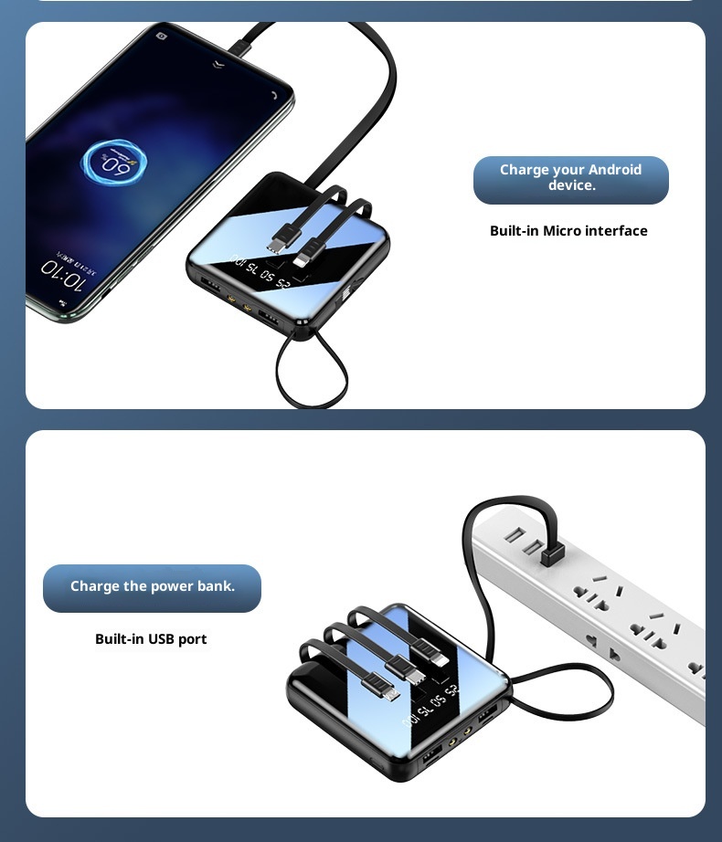 techglobe Mini Built-in Cable Bank 20000mAh Large Capacity Portable Mobile Power Supply Gift Custom Wholesale_voghion.com
