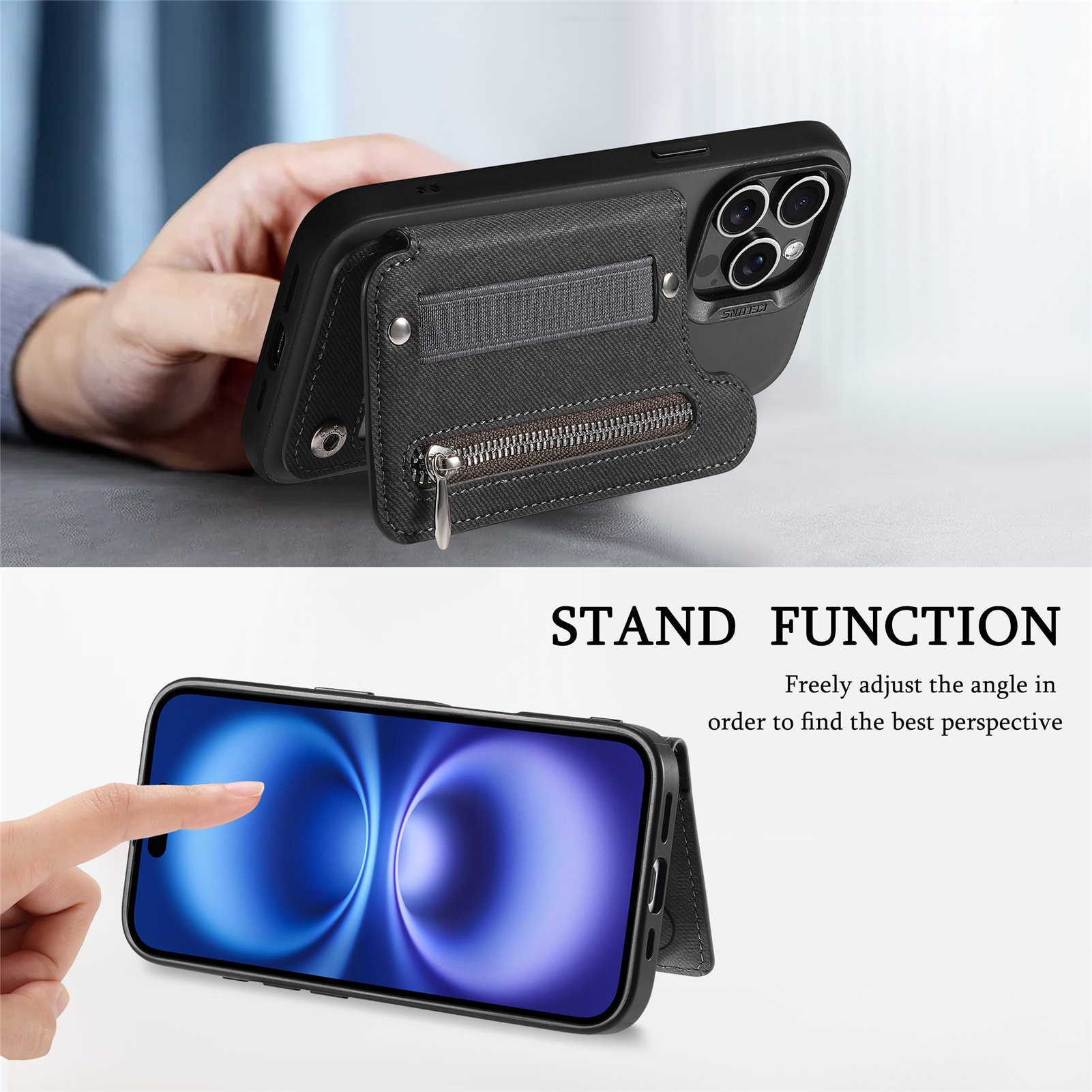 TechGlobe Rückseitenaufkleberhalter Kartenetui Links und Rechts Klappbar Große Aufbewahrung Brieftasche RFID Ständer Handytasche Handschlaufe Elastische Kordel_voghion.com