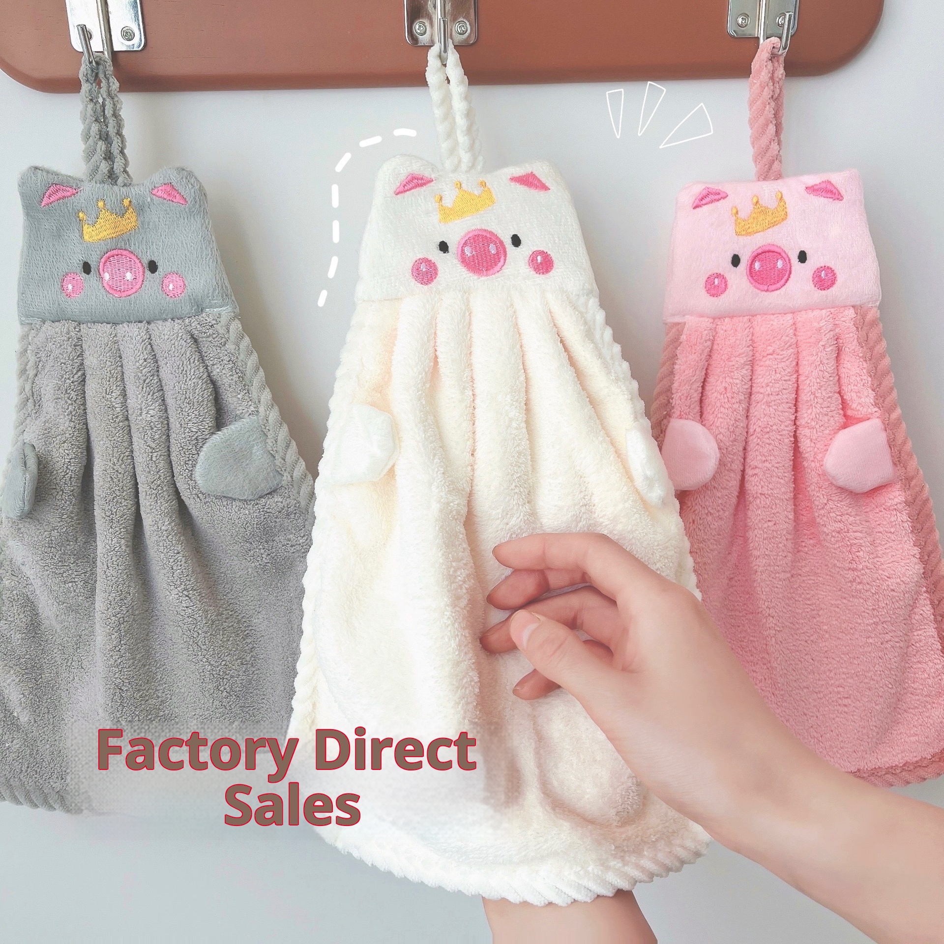 Lillian Super Absorbent Hanging Thickened Cute Korean Pure Cotton Small Square Towel Bathroom Hand Cloth_voghion.com