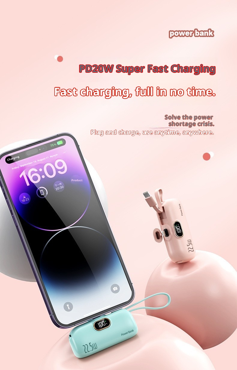 Techglobe Cross-Border KC Mini Capsule Bank 5000mAh 22,5W Ricarica rapida Compatto Alimentatore portatile mobile LG stampato_voghion.com