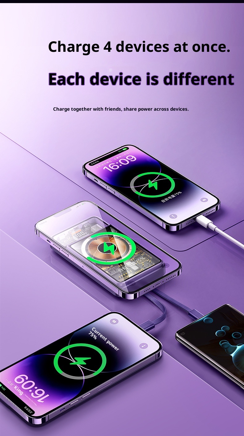 TechGlobe REMAX compatibile con 17 cavi magnetici trasparenti integrati, banca dati mobile da 10000 mAh con ricarica rapida 3C_voghion.com