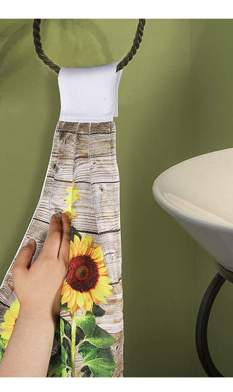 Lillian Sunflower Cloth Printed Kitchen Hanging Bathroom Absorbent Home Hand Towel_voghion.com