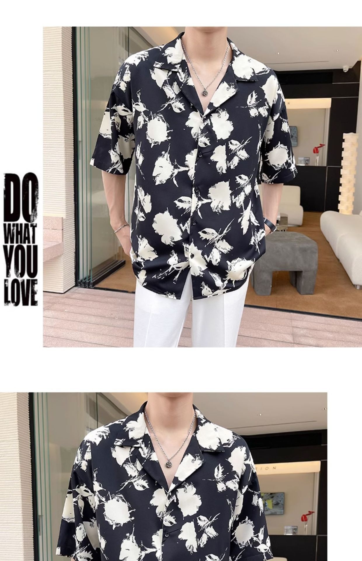 ForMen Light Mature Style Men's Ice Silk Draped Short Sleeve Summer Trendy Loose Cuban Collar Floral Shirt_voghion.com