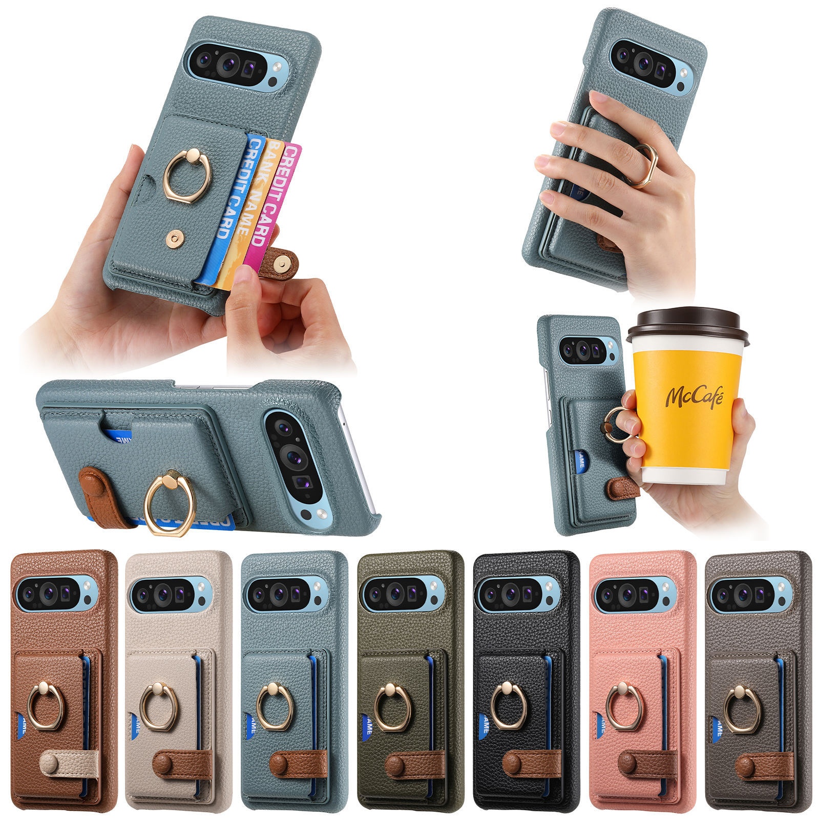 TechGlobe Handyhülle kompatibel mit Google 9A, Kartenfach, Aufbewahrung, Schutzhülle, Armband, Pixel 10 Metallringhalter_voghion.com