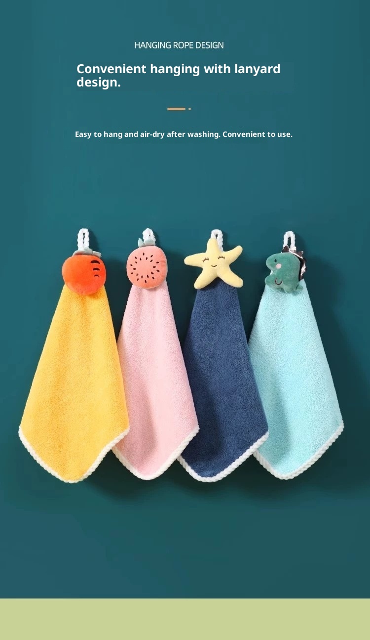 Lillian Hanging Cute Cartoon Home Bathroom Hand Small Square Towel Non-Shedding Soft And Dirty-Resistant_voghion.com