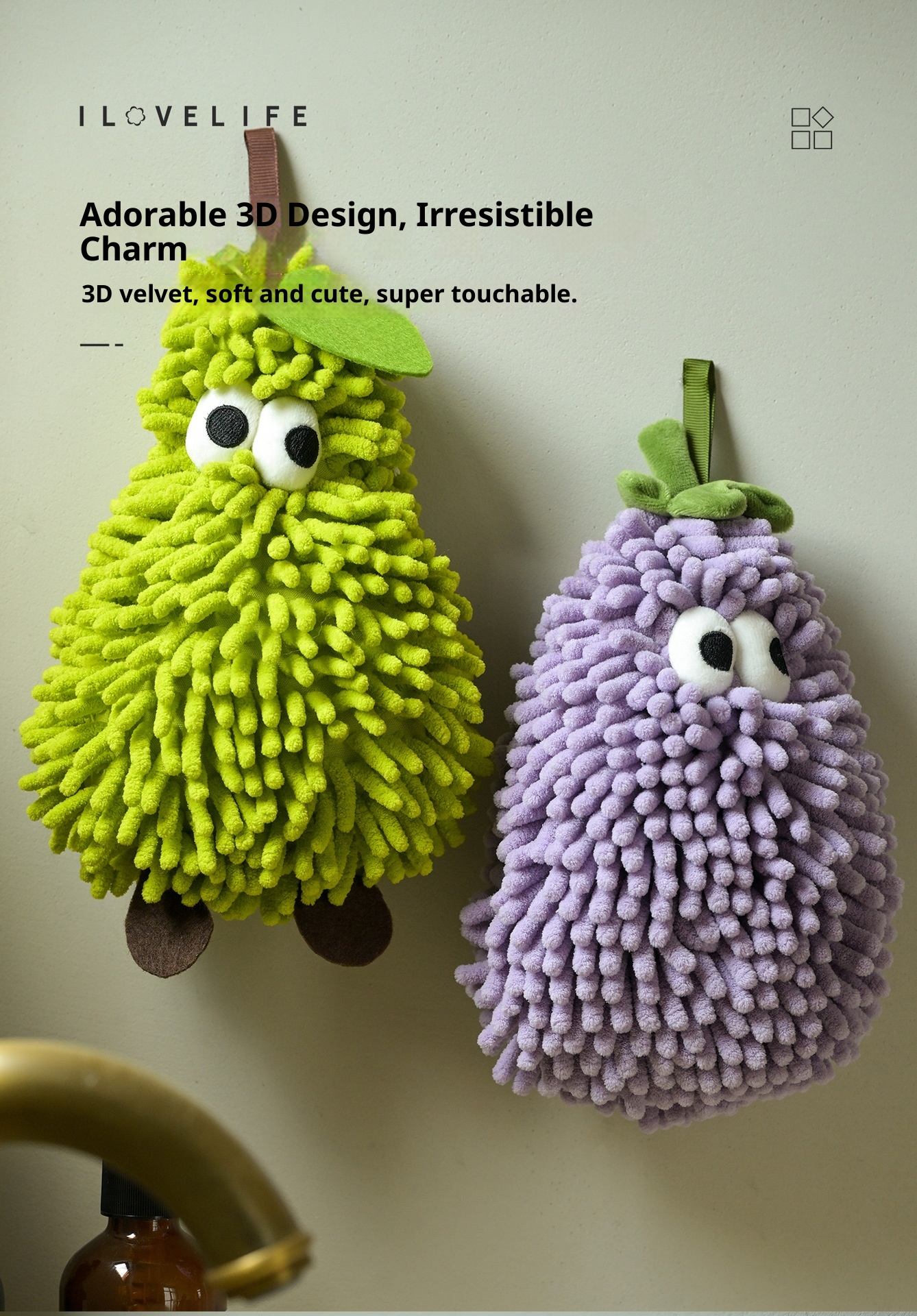Lillian Chenille Hand Hanging Gift Kitchen Absorbent Cute Big Eyes Cartoon Design Non-Slip Towel_voghion.com