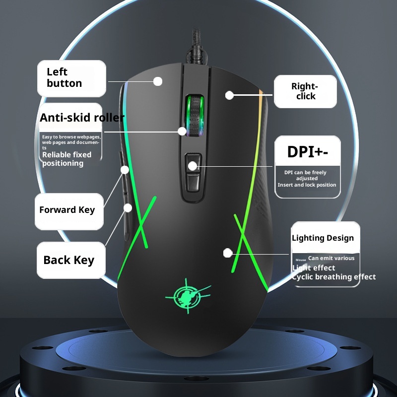 Digitex Digitex Pengbai X1 Mecha Braided Wire Gaming Mouse Computer Accessories USB Cross-Border Colorful Lighting Effect_voghion.com