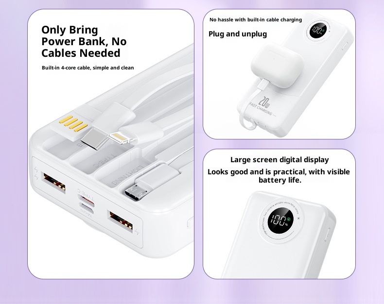 techglobe Super Fast Charging Bank With Four Cables 2000mAh Large Capacity PD 20W Custom Gift Mobile Power Supply_voghion.com
