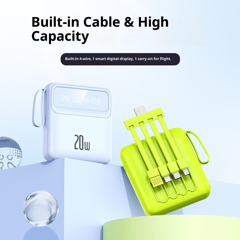 techglobe Mini-Schnellladefunktion mit integriertem Kabel, 20000mAh Powerbank, individuell anpassbar, Großhandelsgeschenk, tragbarer Akku mit großer Kapazität_voghion.com