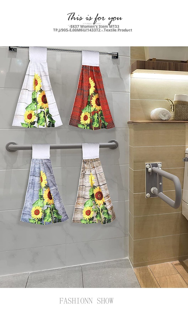 Lillian Sunflower Cloth Printed Kitchen Hanging Bathroom Absorbent Home Hand Towel_voghion.com