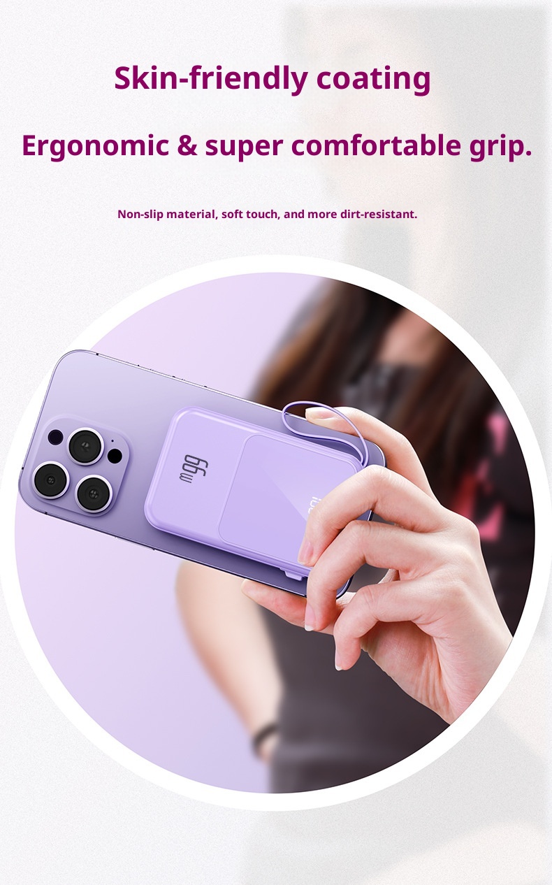 TechGlobe Built-in Dual-Wire Magnetic Wireless Charging Power Bank 10000mAh Mini Compact Portable Charger_voghion.com