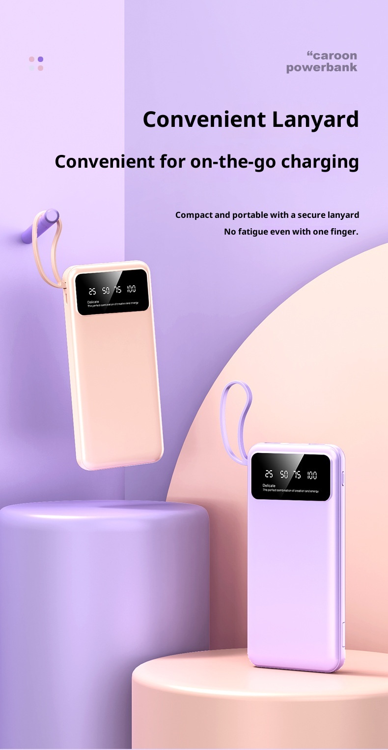 techglobe Bank 20000mAh Large Capacity With Built-in Cable Ultra-thin Shared Mobile Power Gift Custom Cross-border_voghion.com