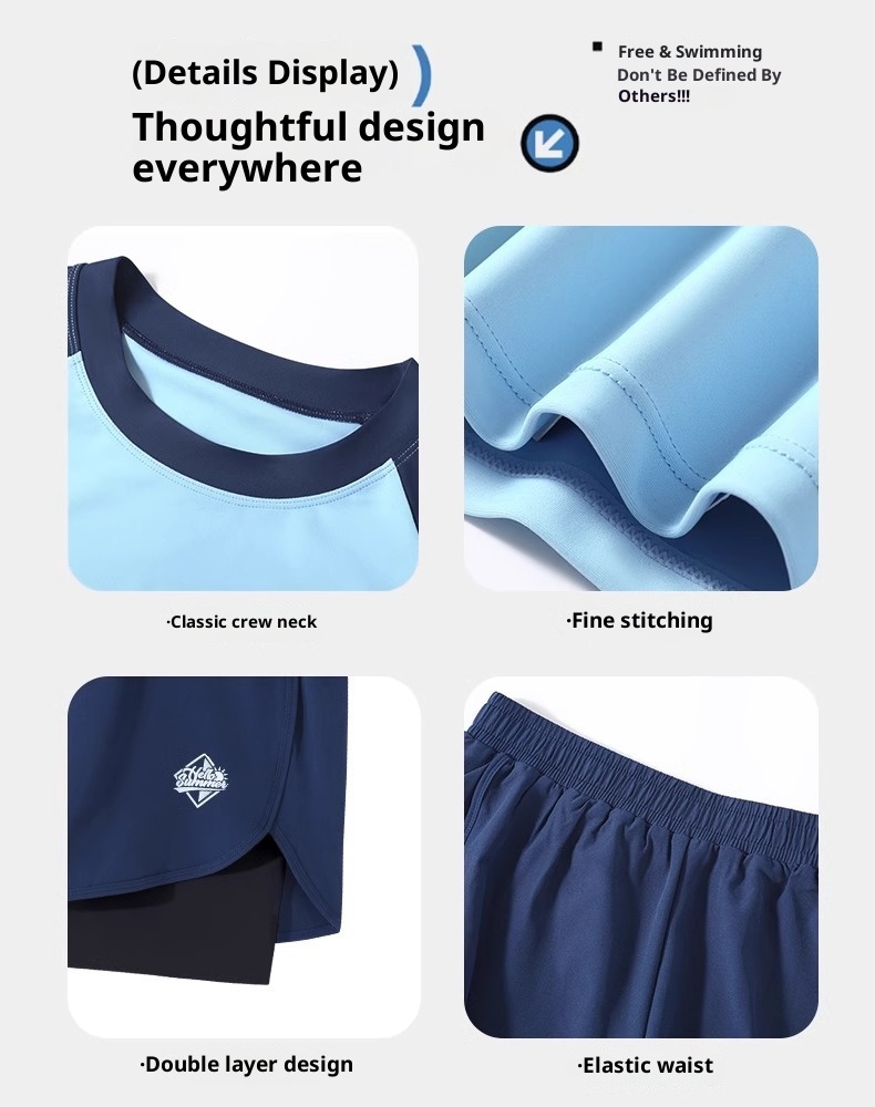 001 Swimwear Set New Adult Swimsuit Youth Double Layer Swim Trunks Anti-Embarrassment Men's Hot Spring Gear_voghion.com