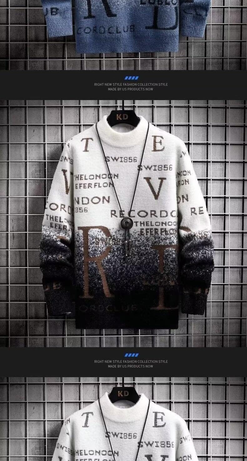 Maglione caldo invernale da uomo, con base foderata in pile, alla moda, con sfumatura di colore, per ragazzi e ragazze_voghion.com