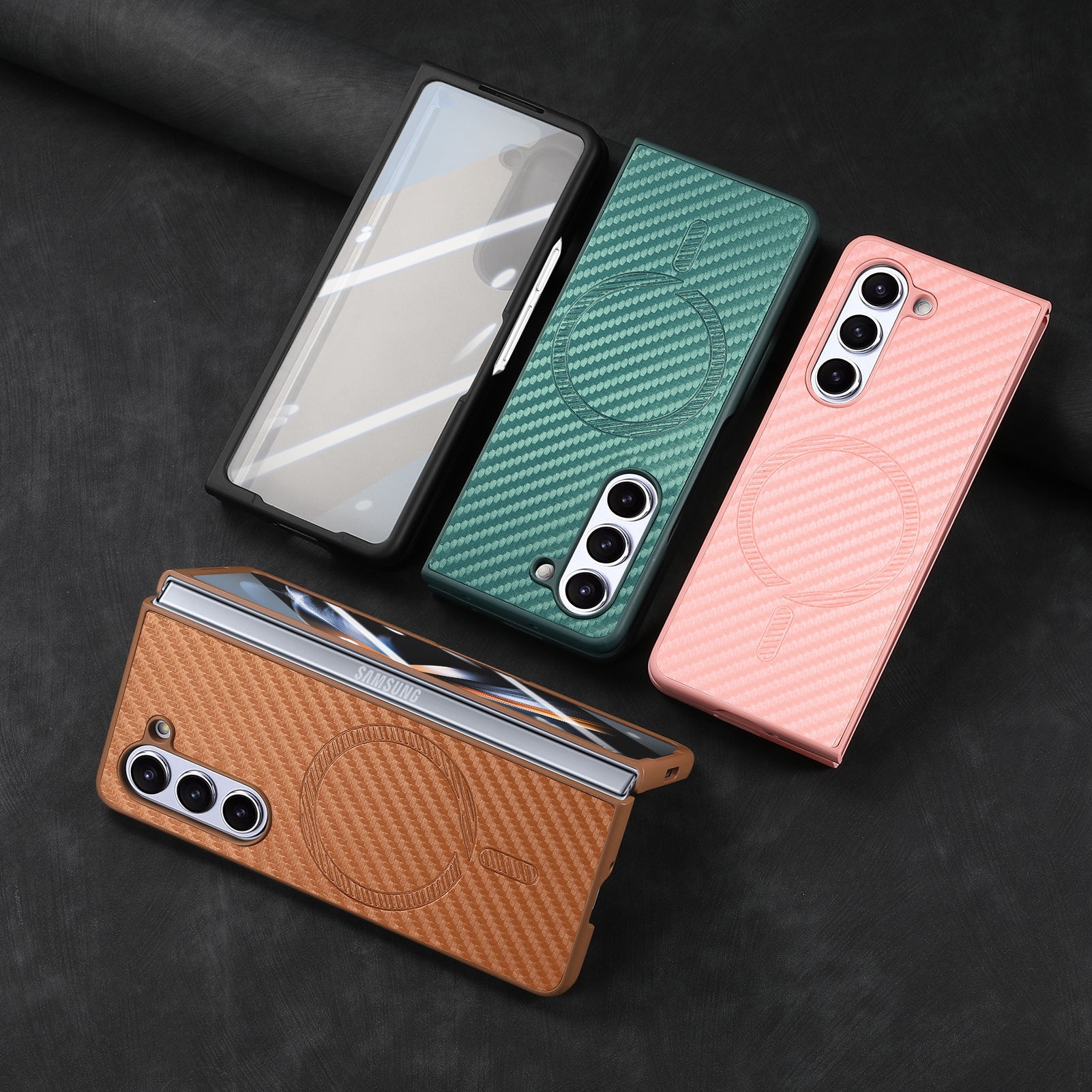 TechGlobe compatibile con Samsung Galaxy Fold6 custodia in fibra di carbonio con pellicola magnetica integrata Z Fold5_voghion.com