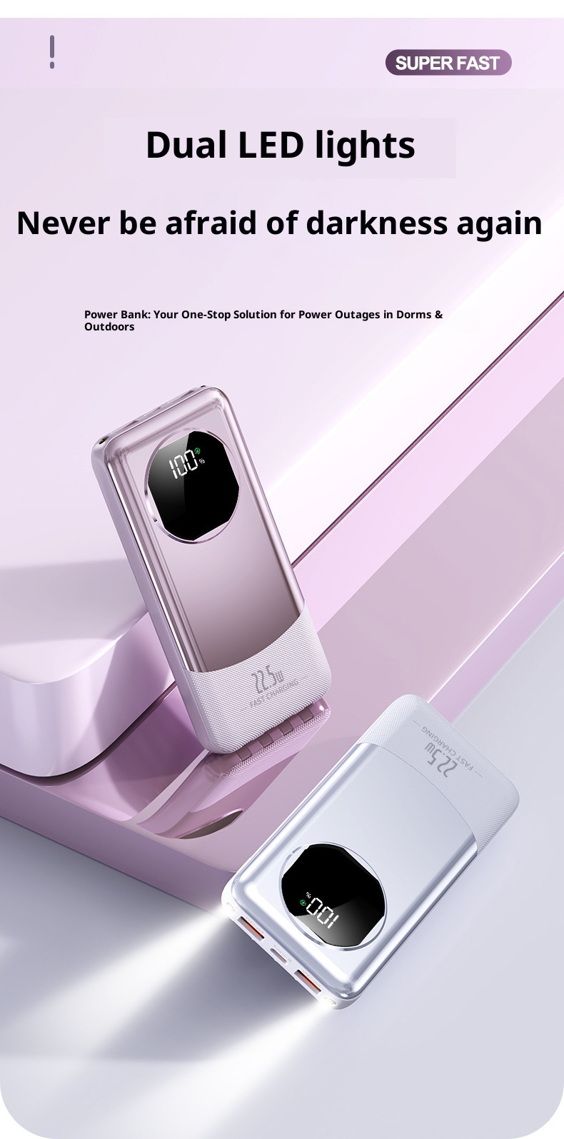 Techglobe 22,5W Powerbank mit großer Kapazität (20000mAh), integriertem Kabel, Schnellladefunktion, leicht, Geschenkidee, mobile Powerbank, personalisierbar_voghion.com