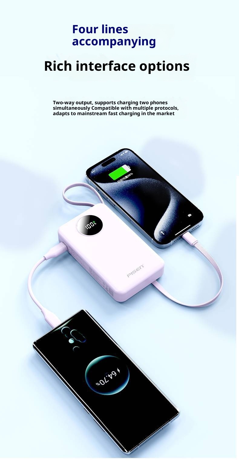 techglobe Pinsheng Bank 10000mAh Mini-Powerbank mit integriertem Kabel, 3C-zertifiziert, Schnellladefunktion_voghion.com