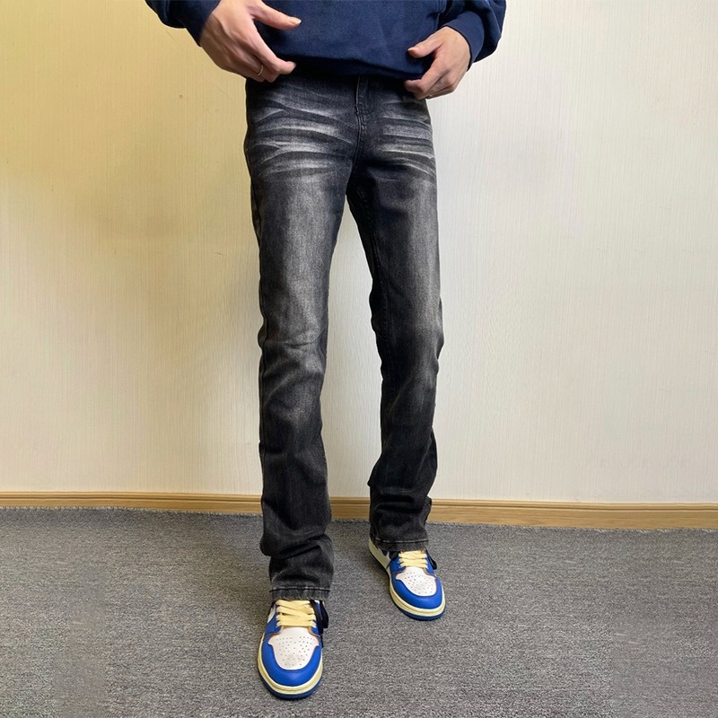 boy Boy Cross-Border Cleanfit Black Gray Gradient Jeans Men American High Street Vibe Bootcut Straight Scimitar Pants_voghion.com