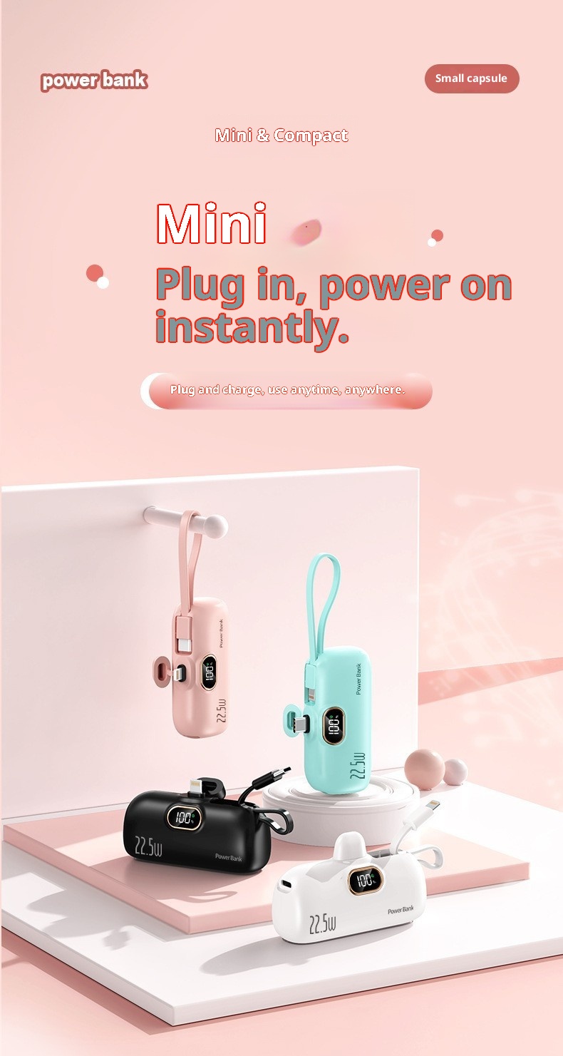 Techglobe Cross-Border KC Mini Capsule Bank 5000mAh 22,5W Ricarica rapida Compatto Alimentatore portatile mobile LG stampato_voghion.com