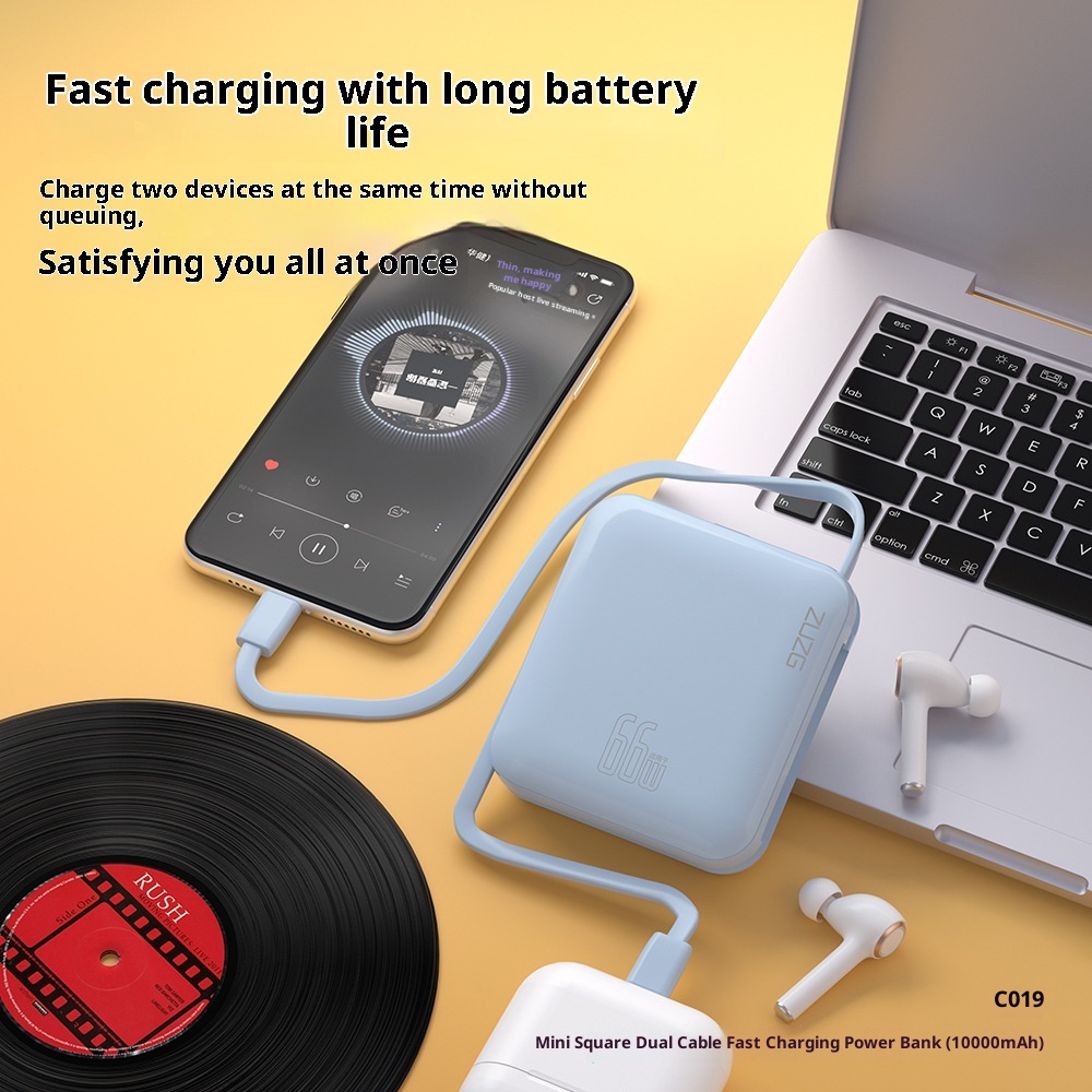 techglobe 3C-zertifizierte Mini-Bank mit integriertem Kabel, 10000 mAh, 22,5 W Schnellladefunktion, kompaktes, tragbares Netzteil_voghion.com