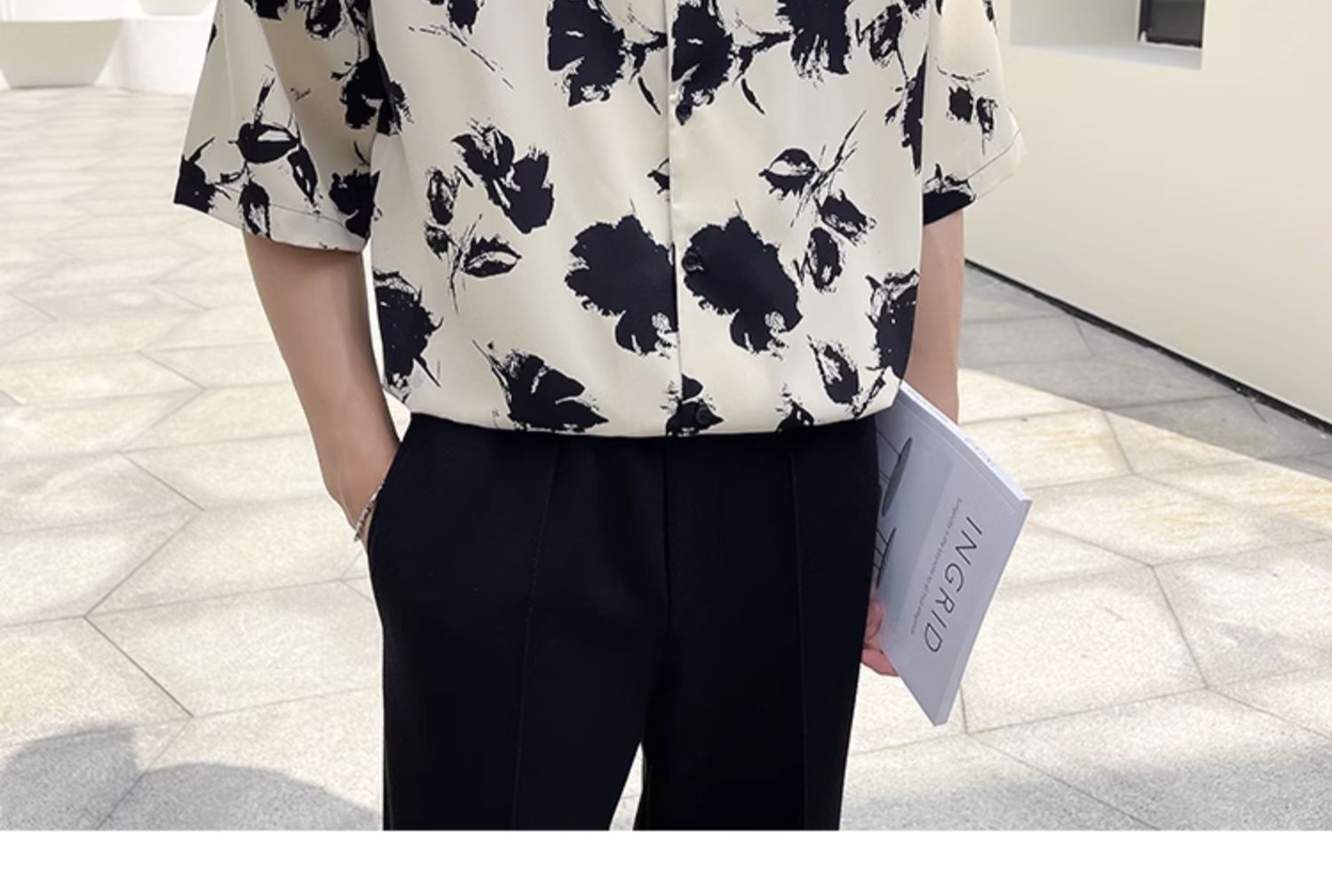ForMen Light Mature Style Men's Ice Silk Draped Short Sleeve Summer Trendy Loose Cuban Collar Floral Shirt_voghion.com