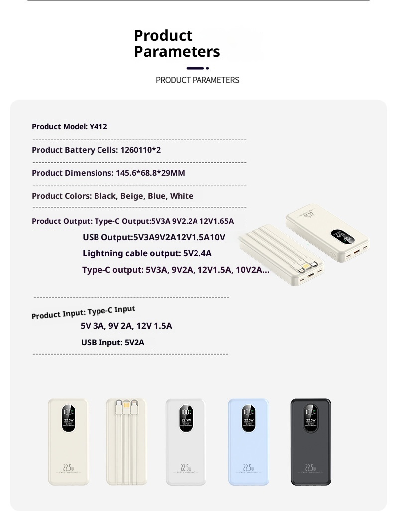 TechGlobe 2025 New Model 22.5W Super Bidirectional Fast Charging 20000mAh Built-in Cable Bank Mobile Power Supply Printing_voghion.com