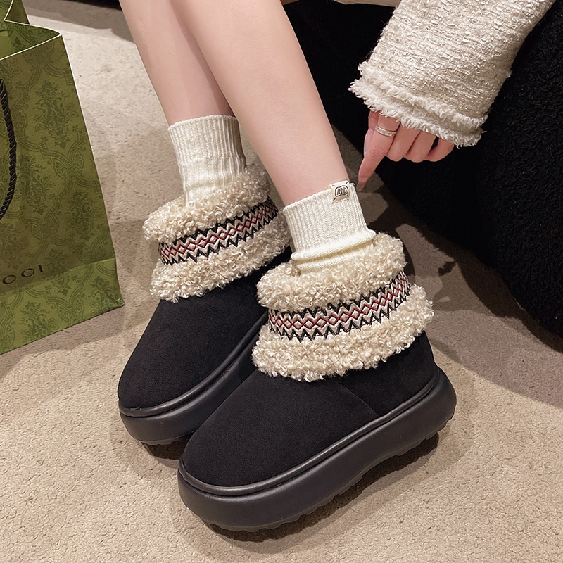 Zees Qidan Shoe Factory Women's Winter Snow Boots Korean Style Fleece-Lined Warm High-Top EVA Thick Sole Non-Slip Heel Cotton_voghion.com