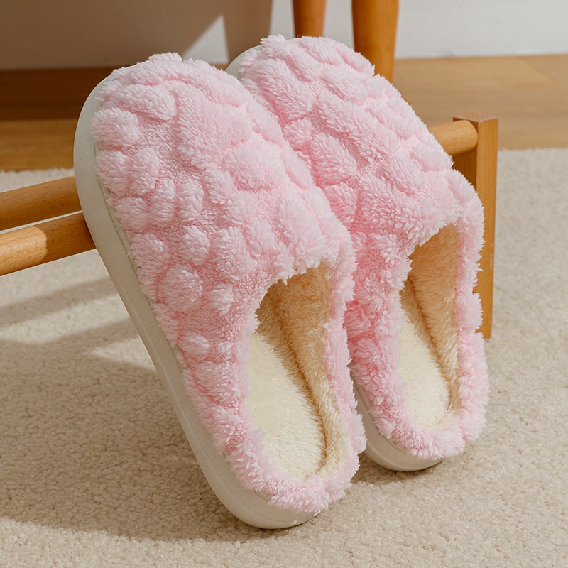 Zees Closed-Toe Cotton Autumn And Indoor Bowknot Warm Thick-Soled Home Furry Slippers For Women, Postpartum Winter_voghion.com