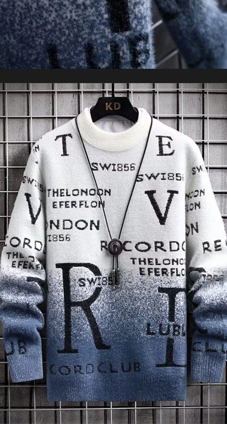 Maglione caldo invernale da uomo, con base foderata in pile, alla moda, con sfumatura di colore, per ragazzi e ragazze_voghion.com